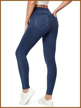 Stretchy Pull-On Jeggings High Waist Denim Leggings with Pockets